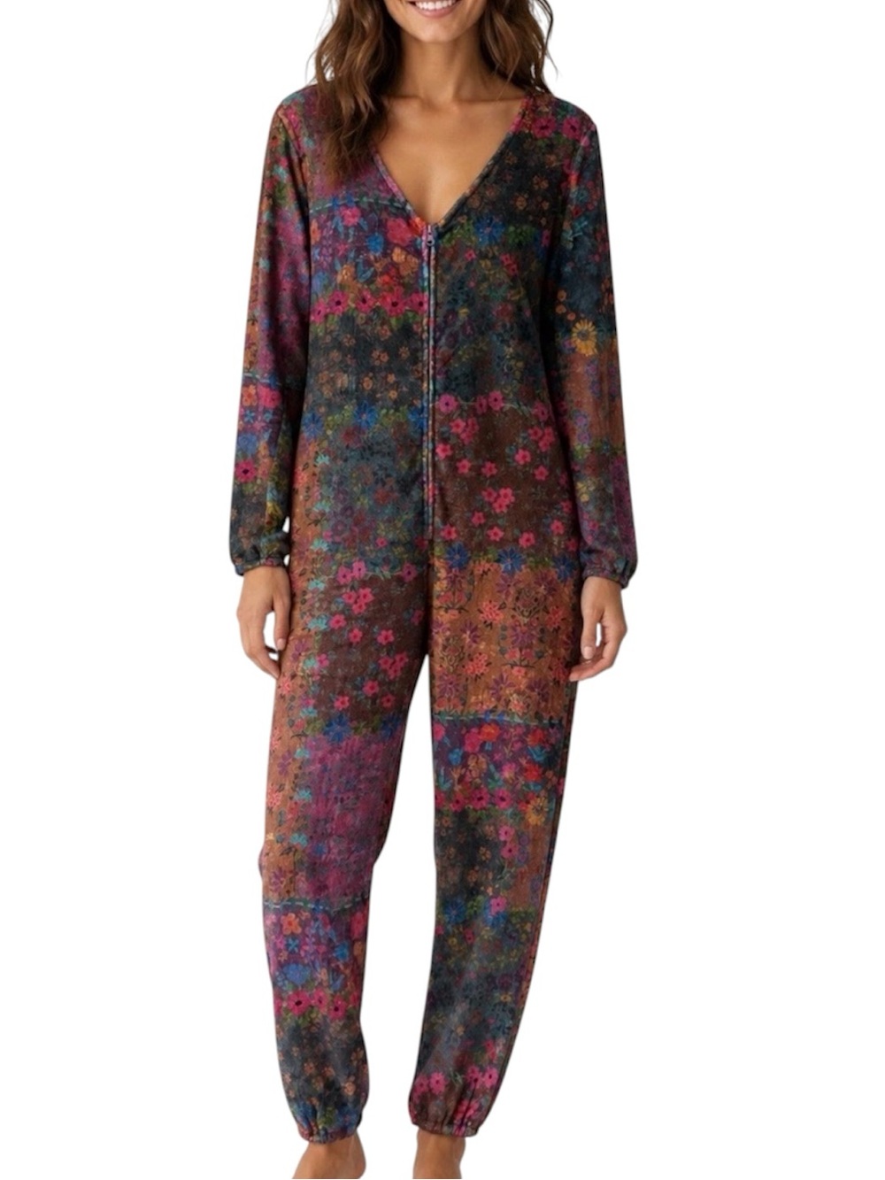 Natural Life fleece long sleeve zip-up onesie pajamas size Large